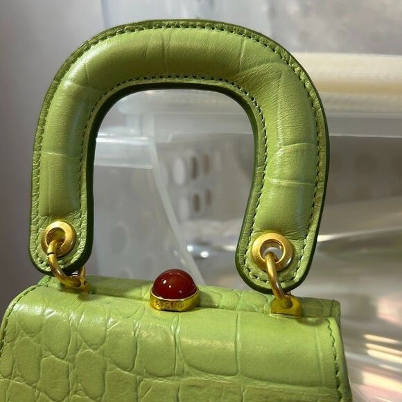 STAUD Kenny Croc-Embossed Leather Top Handle Bag Pistachio Green - Picture 5 of 12